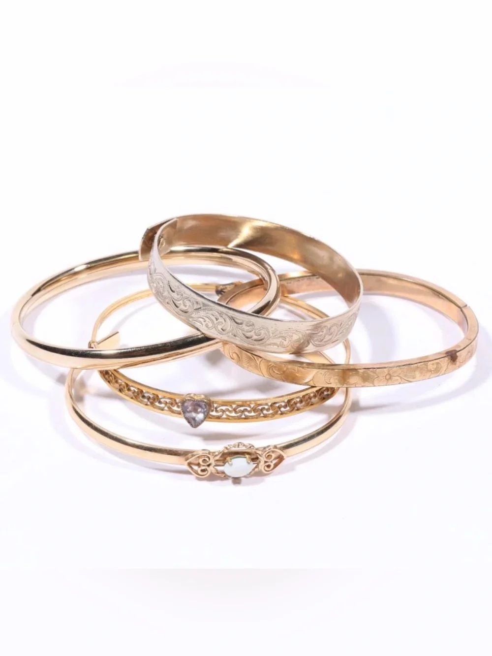 Vintage group of gold filled baby bangle and cuff bracelets including Krementz
